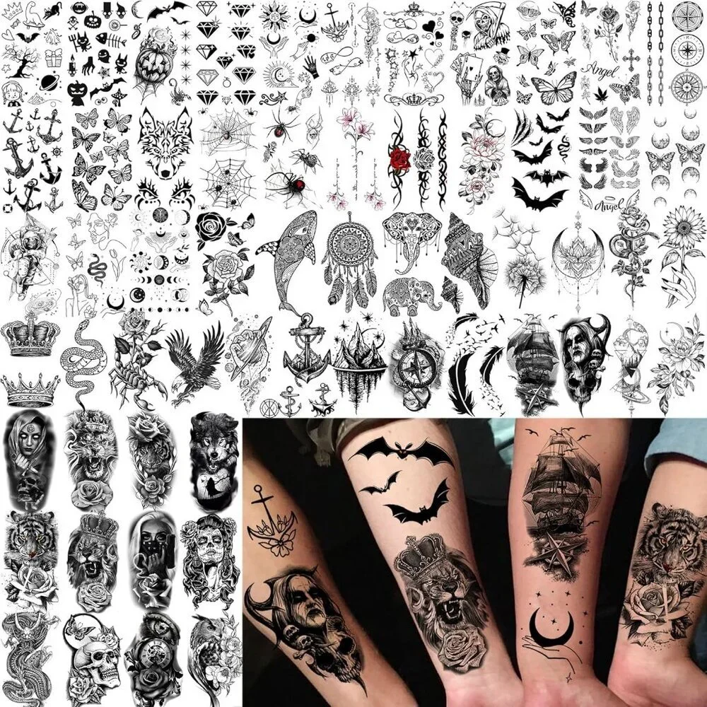 71 Sheets Rose Peony Flower Temporary Tattoos For Women Adults, Black Florals Ha